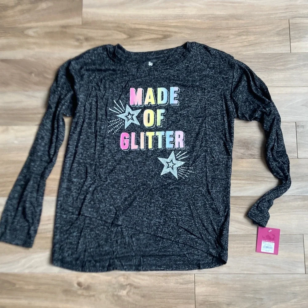 SO top Made of glitter cozy graphic long sleeve shirt casual XXL girls